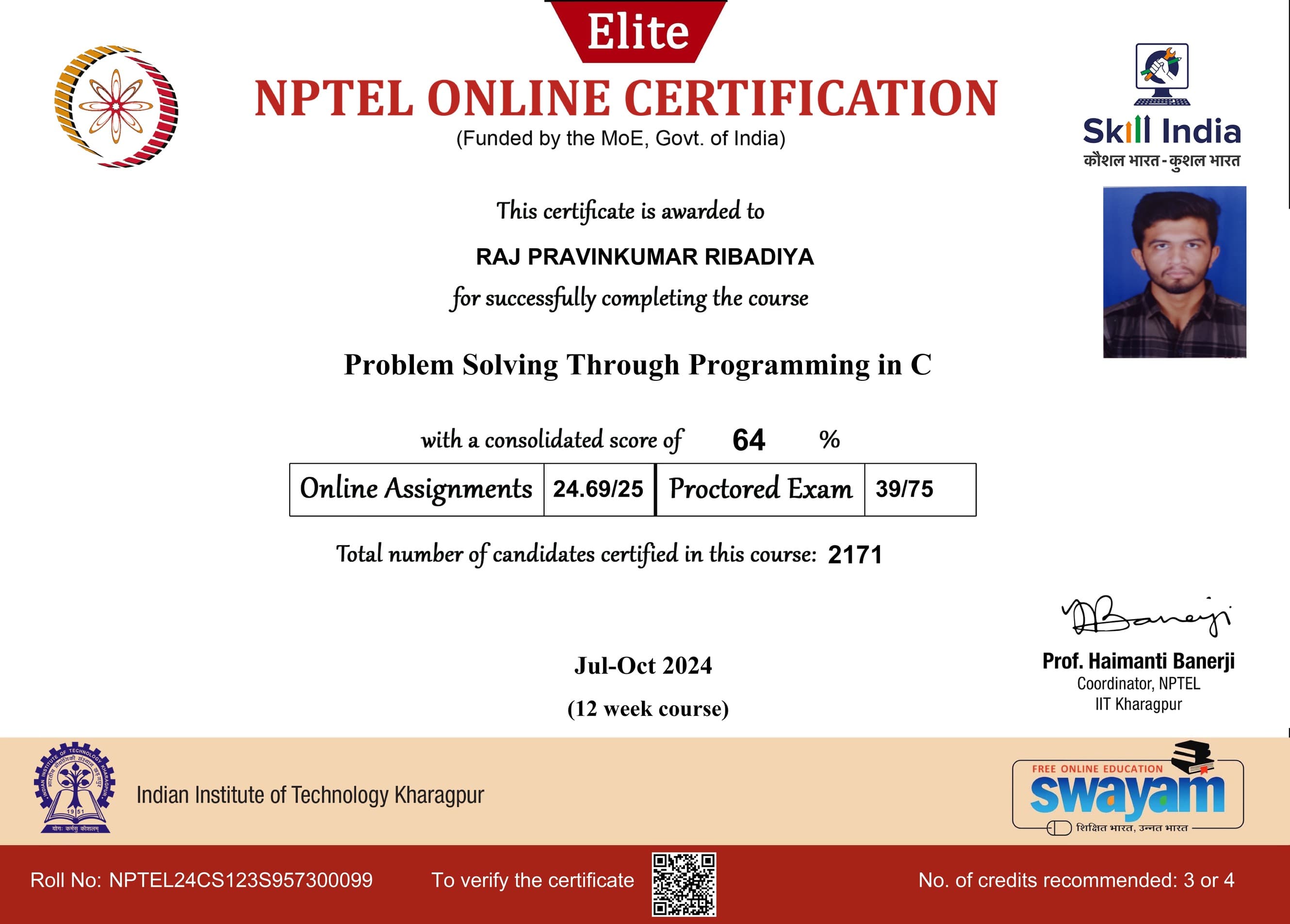 Certificate: Problem Solving through Programming in C
