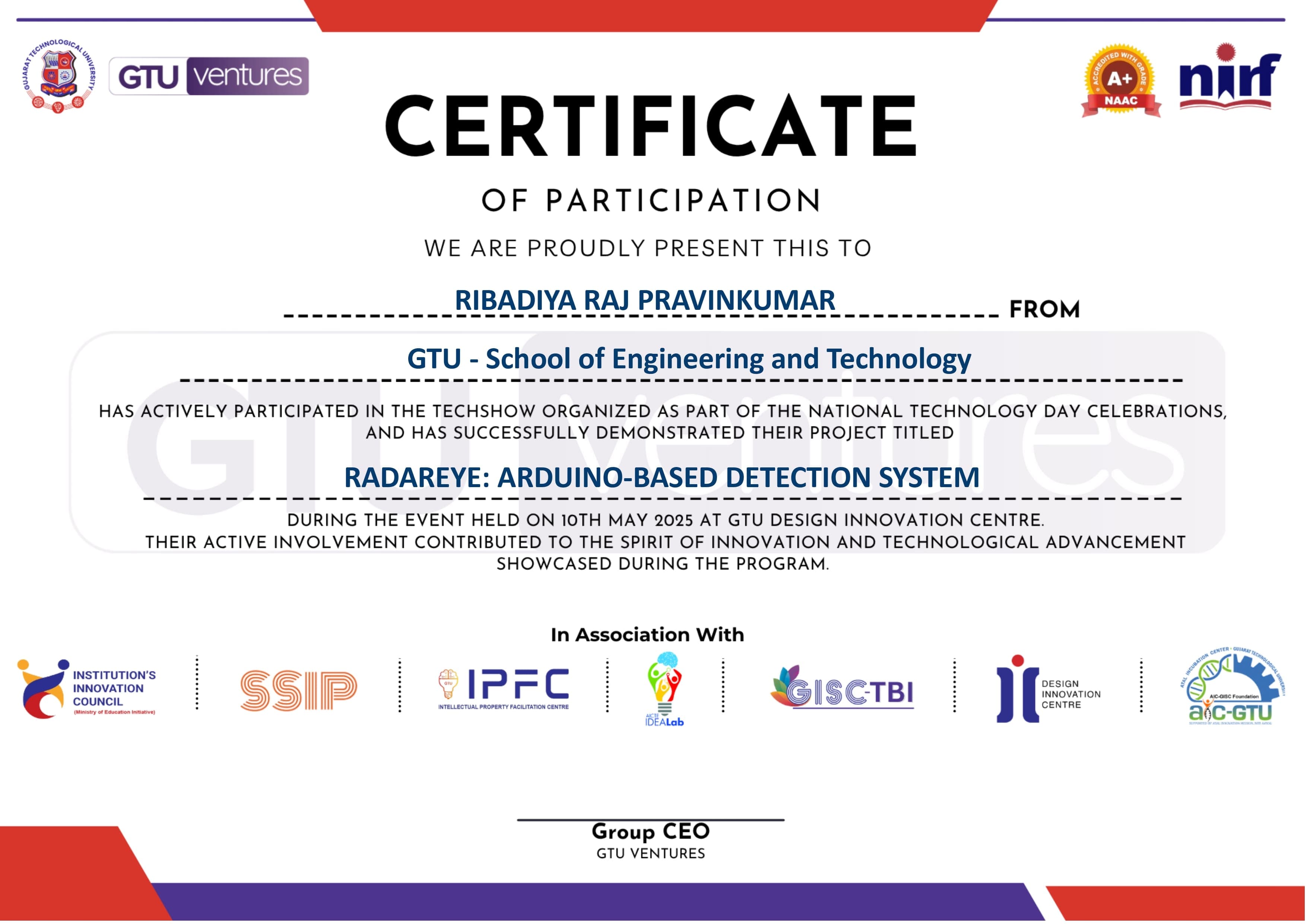 Certificate: RadarEye - Arduino Radar System